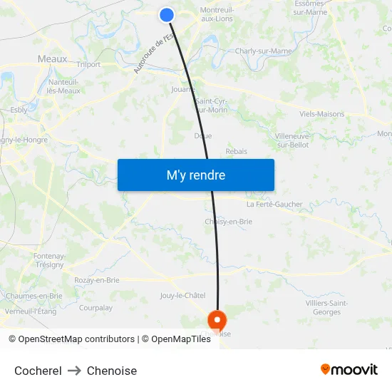 Cocherel to Chenoise map