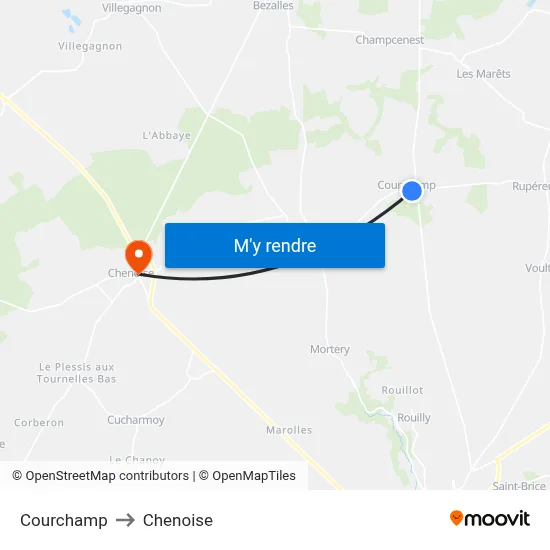 Courchamp to Chenoise map