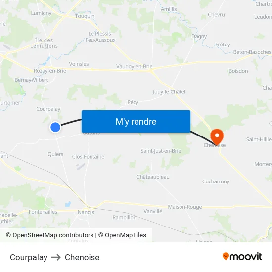 Courpalay to Chenoise map