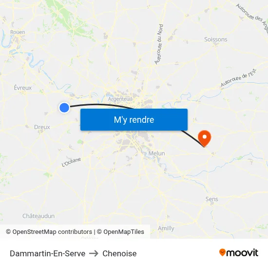 Dammartin-En-Serve to Chenoise map