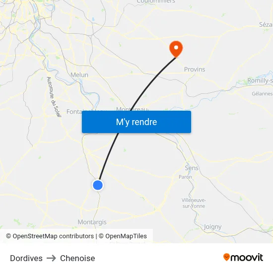 Dordives to Chenoise map