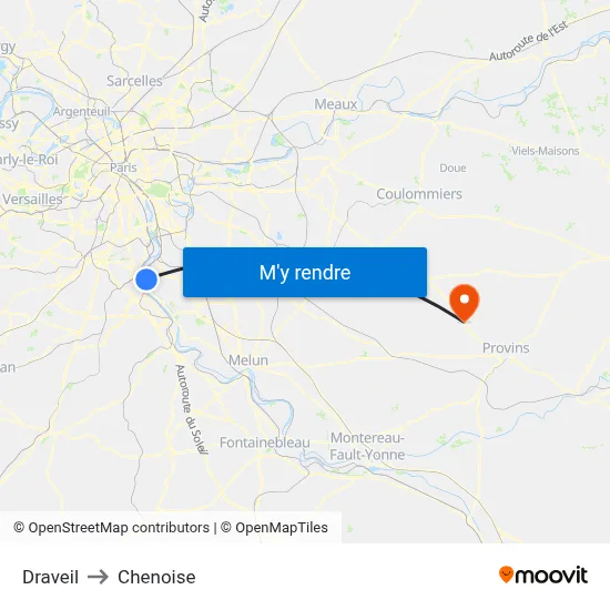 Draveil to Chenoise map
