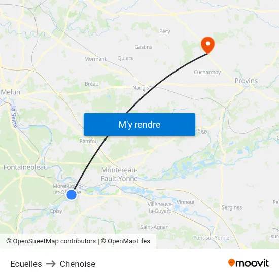 Ecuelles to Chenoise map
