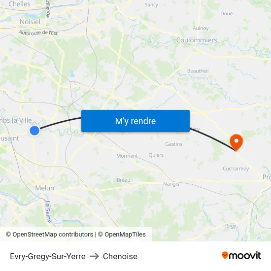 Evry-Gregy-Sur-Yerre to Chenoise map