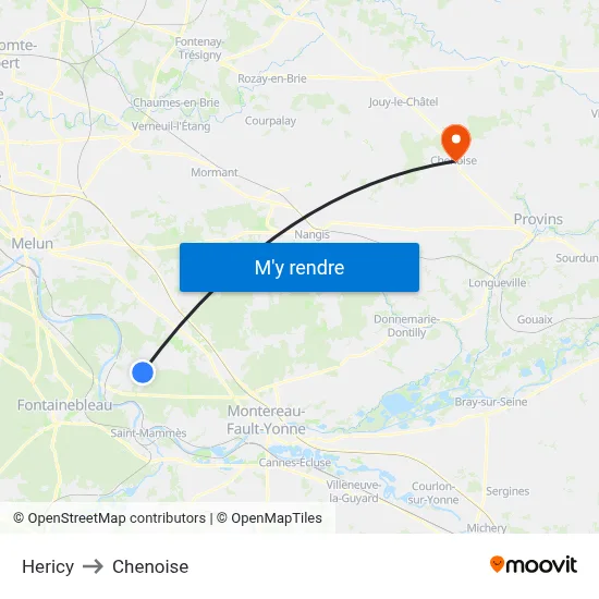 Hericy to Chenoise map
