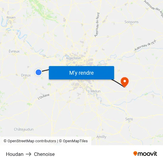Houdan to Chenoise map