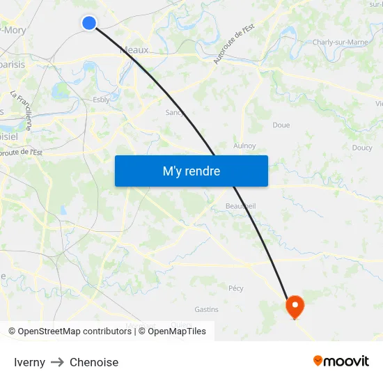 Iverny to Chenoise map