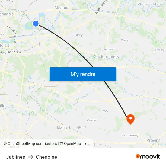 Jablines to Chenoise map