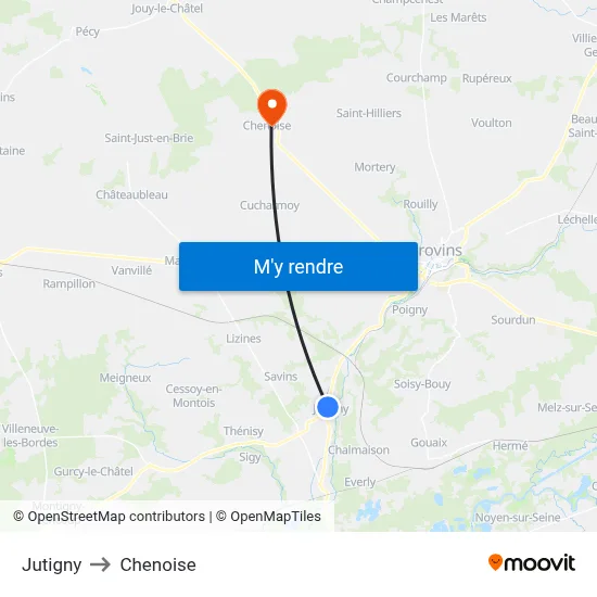 Jutigny to Chenoise map