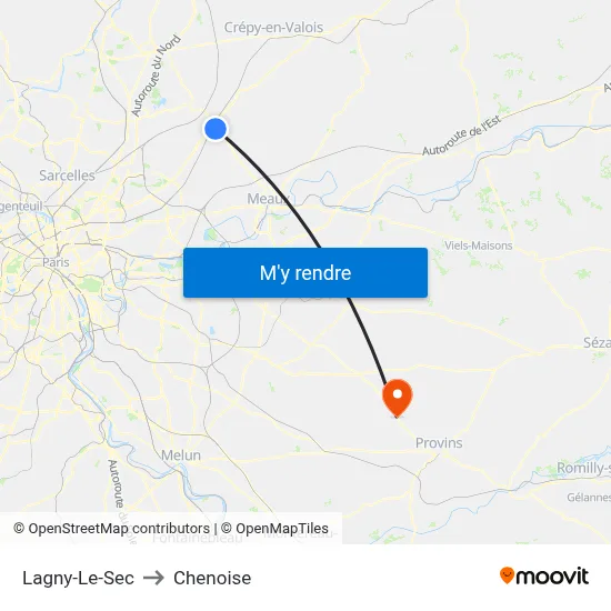 Lagny-Le-Sec to Chenoise map