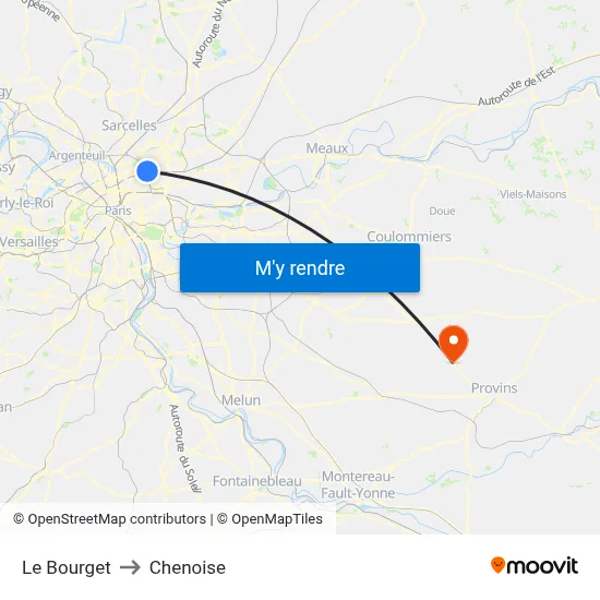 Le Bourget to Chenoise map