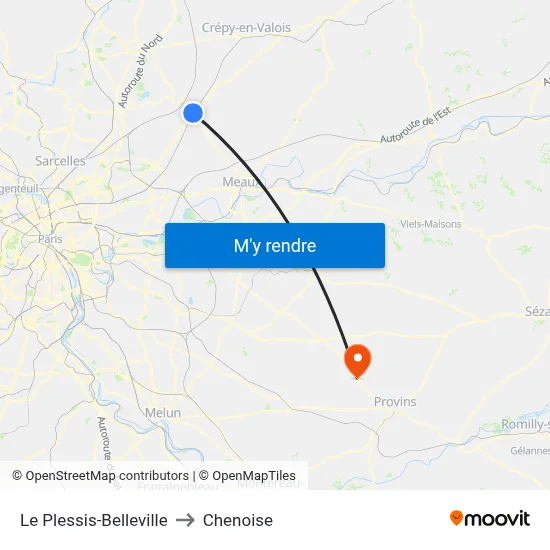 Le Plessis-Belleville to Chenoise map