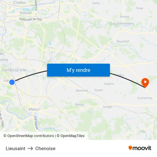 Lieusaint to Chenoise map