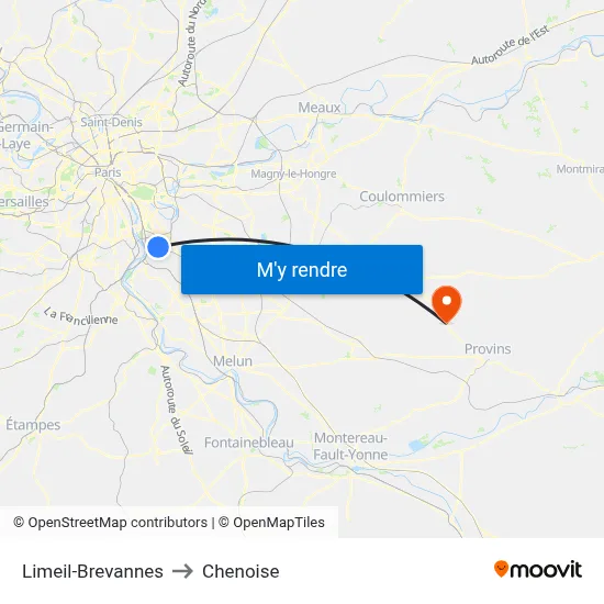 Limeil-Brevannes to Chenoise map