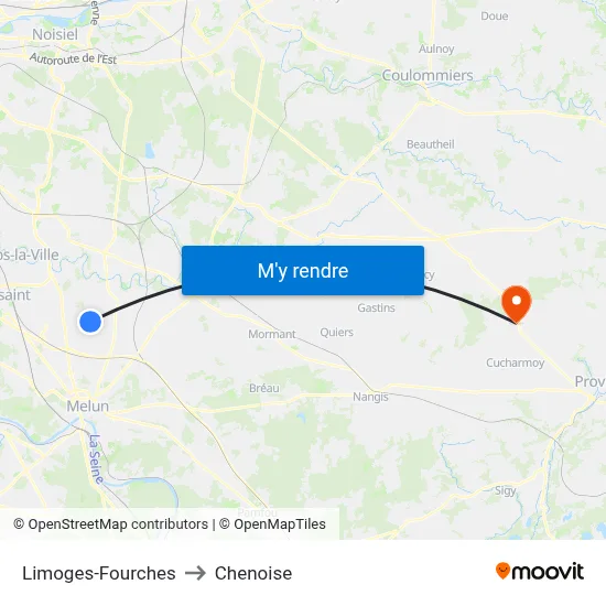 Limoges-Fourches to Chenoise map