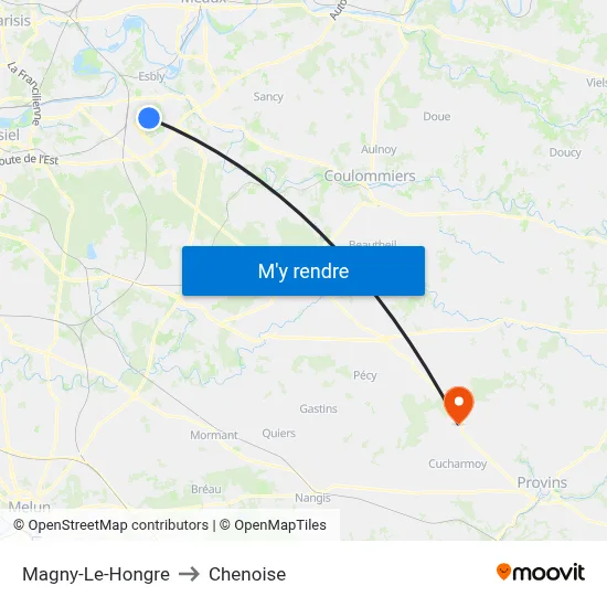 Magny-Le-Hongre to Chenoise map