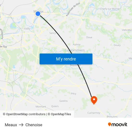 Meaux to Chenoise map