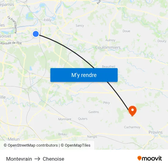 Montevrain to Chenoise map