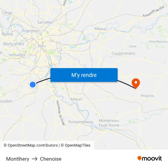 Montlhery to Chenoise map