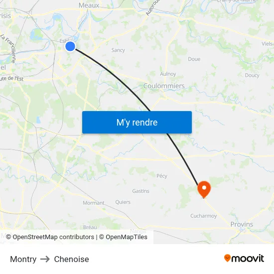 Montry to Chenoise map