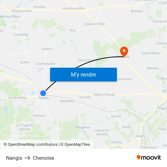Nangis to Chenoise map