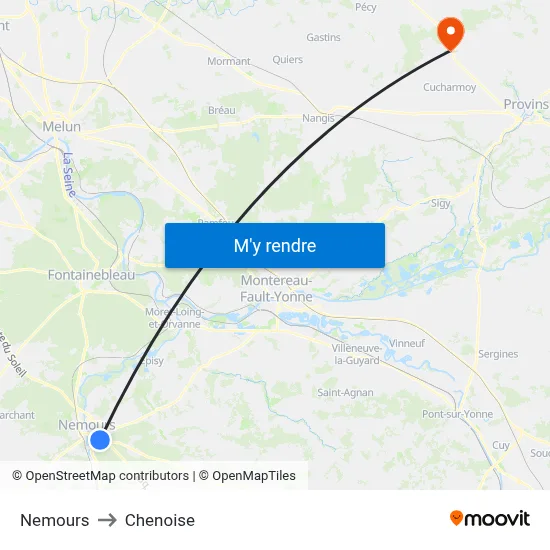 Nemours to Chenoise map