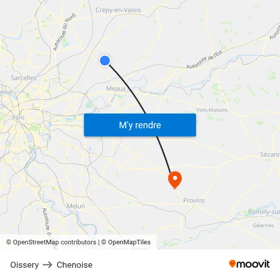 Oissery to Chenoise map