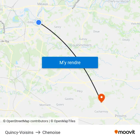 Quincy-Voisins to Chenoise map