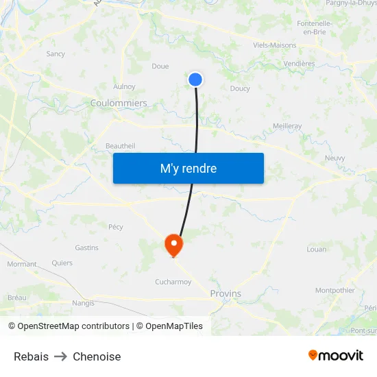 Rebais to Chenoise map