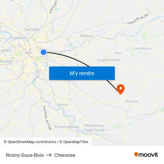 Rosny-Sous-Bois to Chenoise map