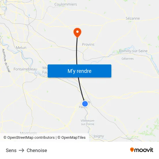 Sens to Chenoise map