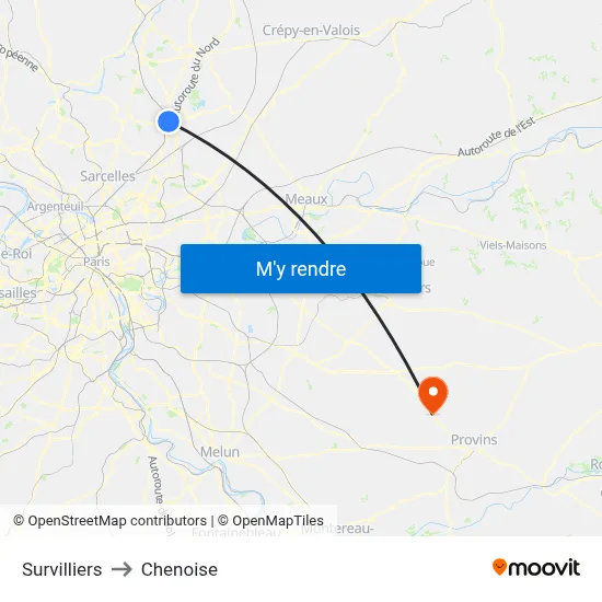 Survilliers to Chenoise map