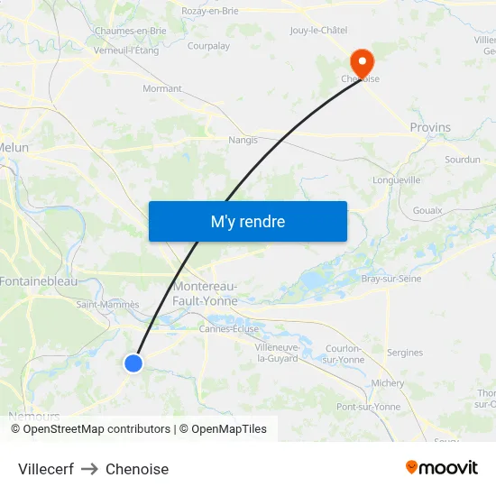 Villecerf to Chenoise map