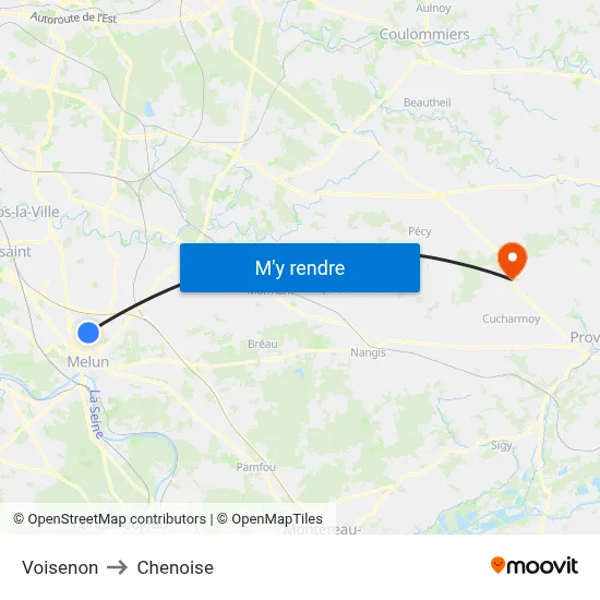 Voisenon to Chenoise map