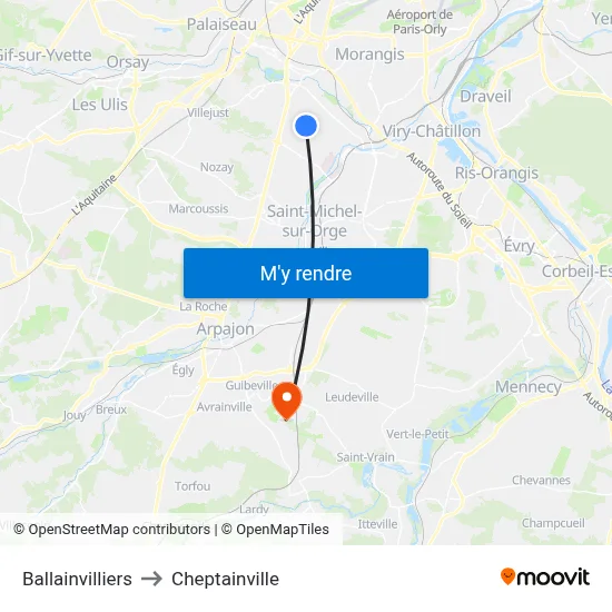 Ballainvilliers to Cheptainville map