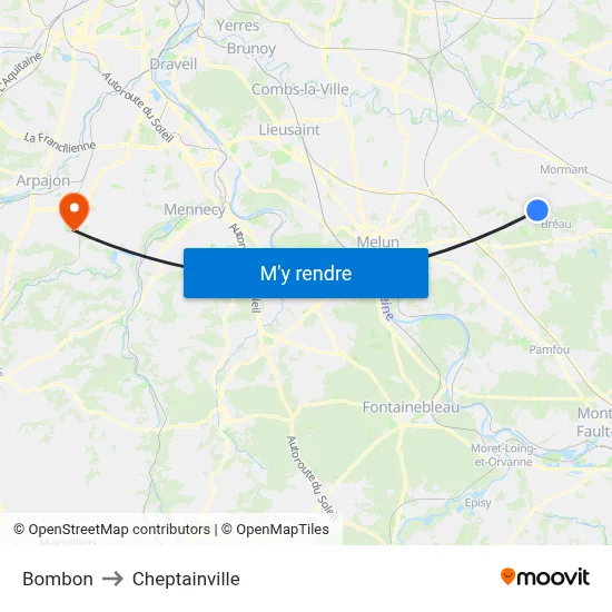 Bombon to Cheptainville map