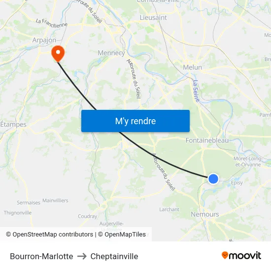 Bourron-Marlotte to Cheptainville map