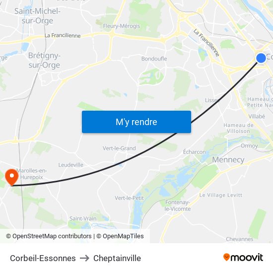 Corbeil-Essonnes to Cheptainville map