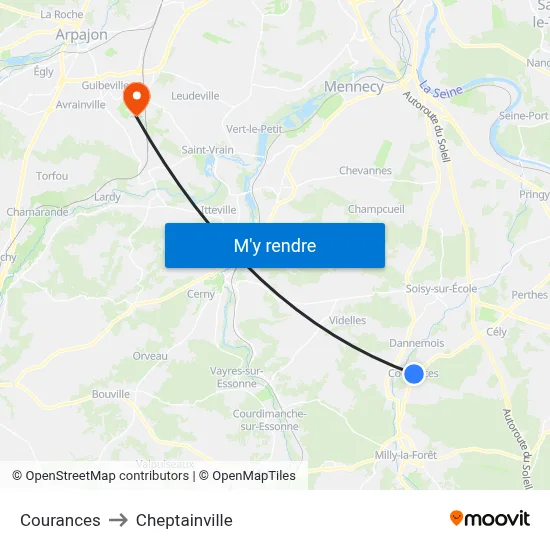 Courances to Cheptainville map