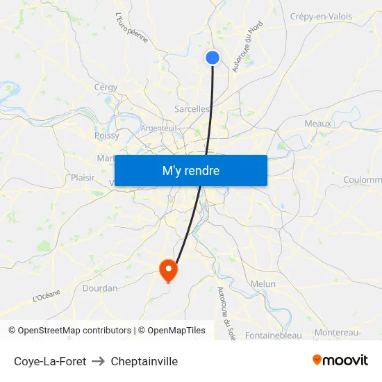 Coye-La-Foret to Cheptainville map