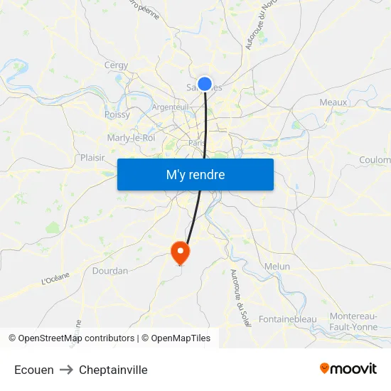 Ecouen to Cheptainville map
