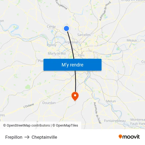 Frepillon to Cheptainville map