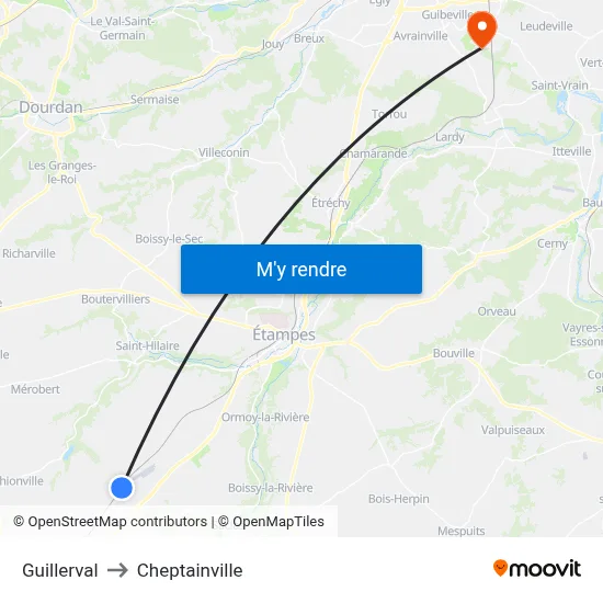 Guillerval to Cheptainville map