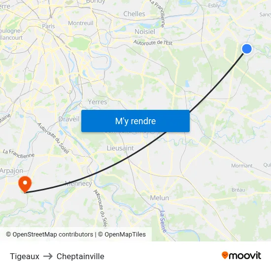 Tigeaux to Cheptainville map