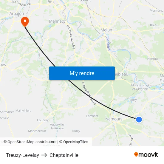 Treuzy-Levelay to Cheptainville map