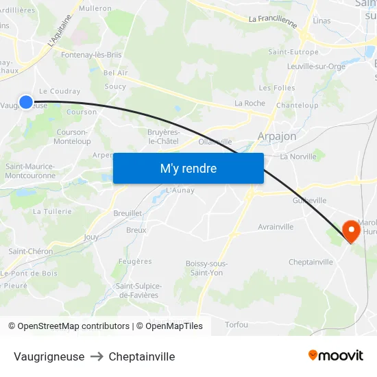 Vaugrigneuse to Cheptainville map