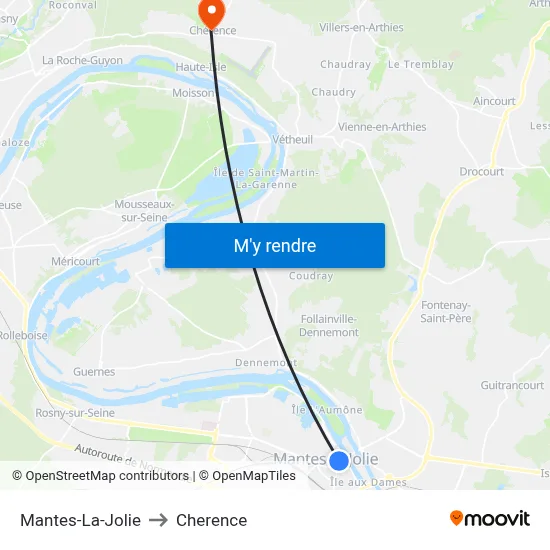 Mantes-La-Jolie to Cherence map