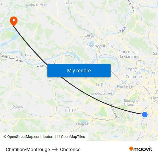 Châtillon-Montrouge to Cherence map