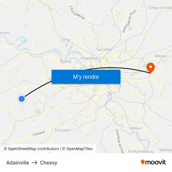 Adainville to Chessy map