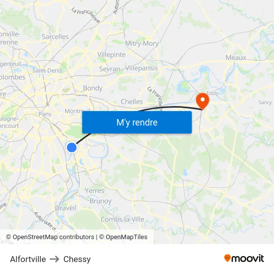 Alfortville to Chessy map